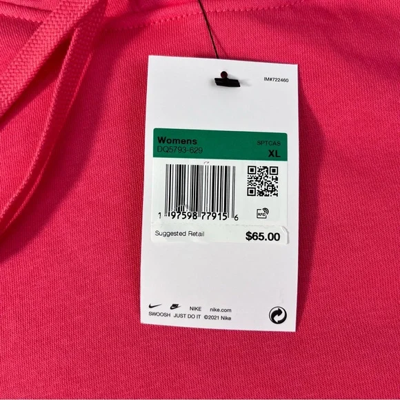 Nike Women’s Hoodie NWT XL Pink/Red Hooded Pullover 26” Length $65 Retail - Picture 5 of 8